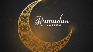 Ramadan flavors theme with golden crescent moon under a festive night sky